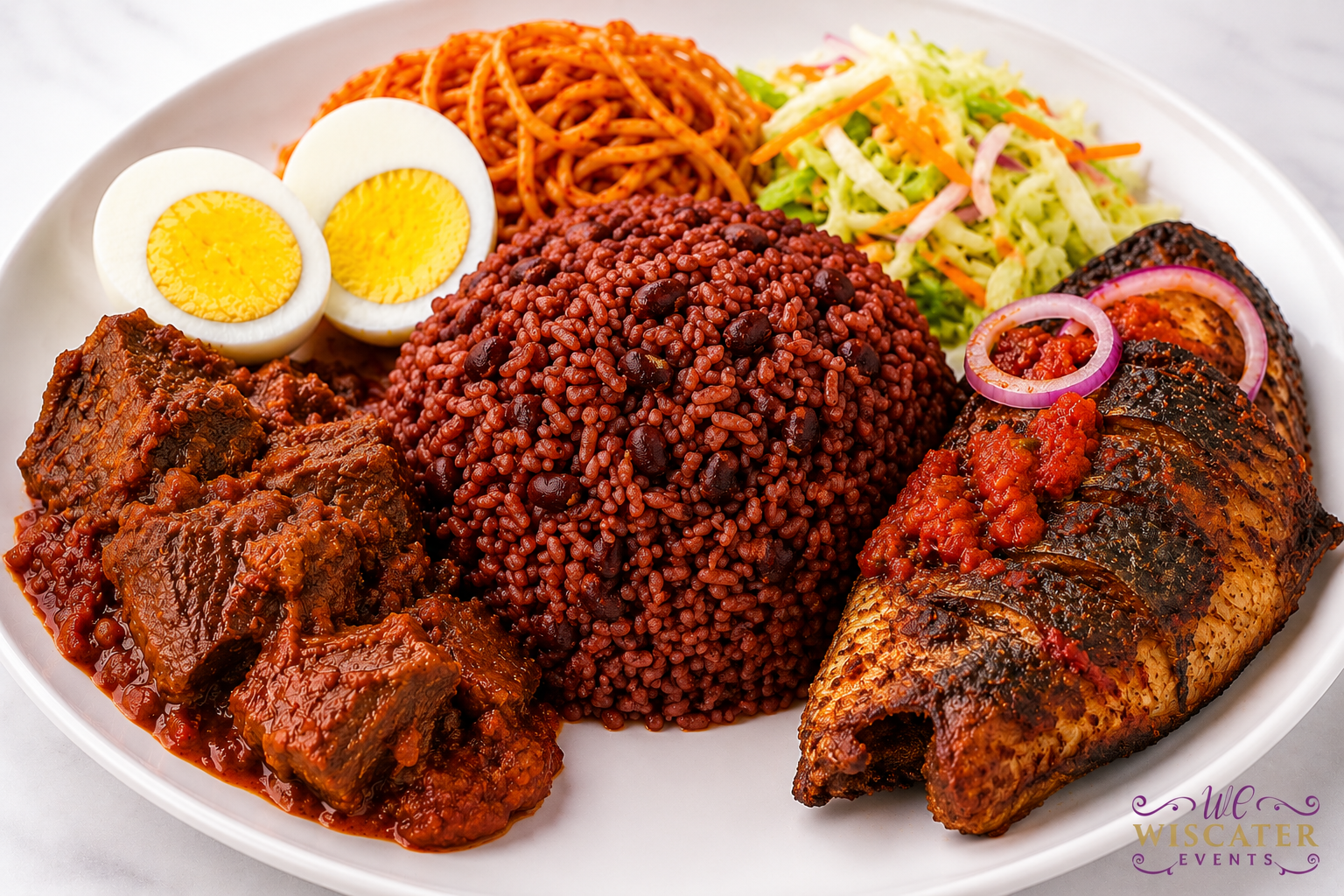 Waakye(meat,fish &egg)
